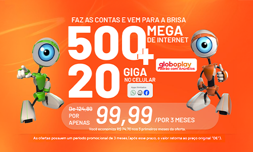 Internet 100% Fibra. 500 mega + 20GB no celular + globoplay por R$99,99/mês. Assine agora..